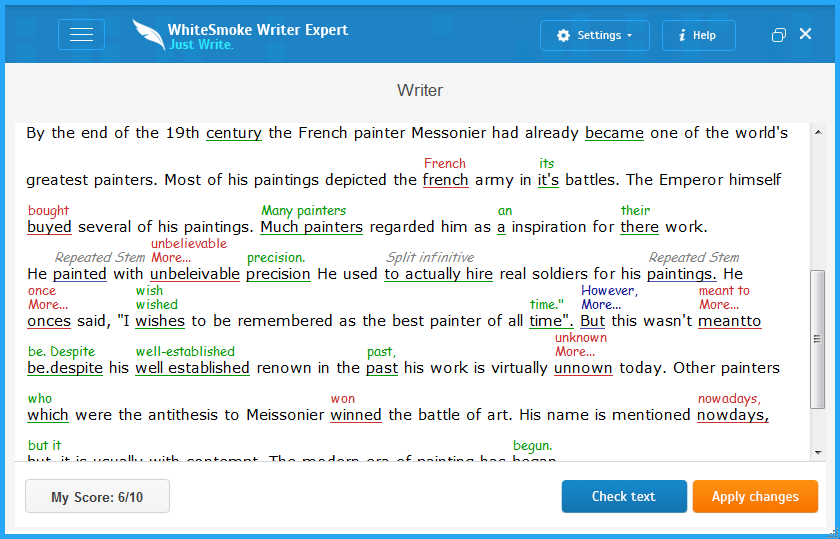 AI proofreading tool by WhiteSmoke